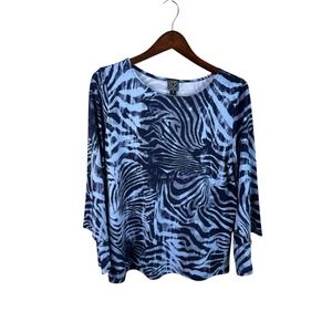 Clara‎ Sun Woo Women's Navy L Print Top Batwing Sleeves Lagenlook Medium